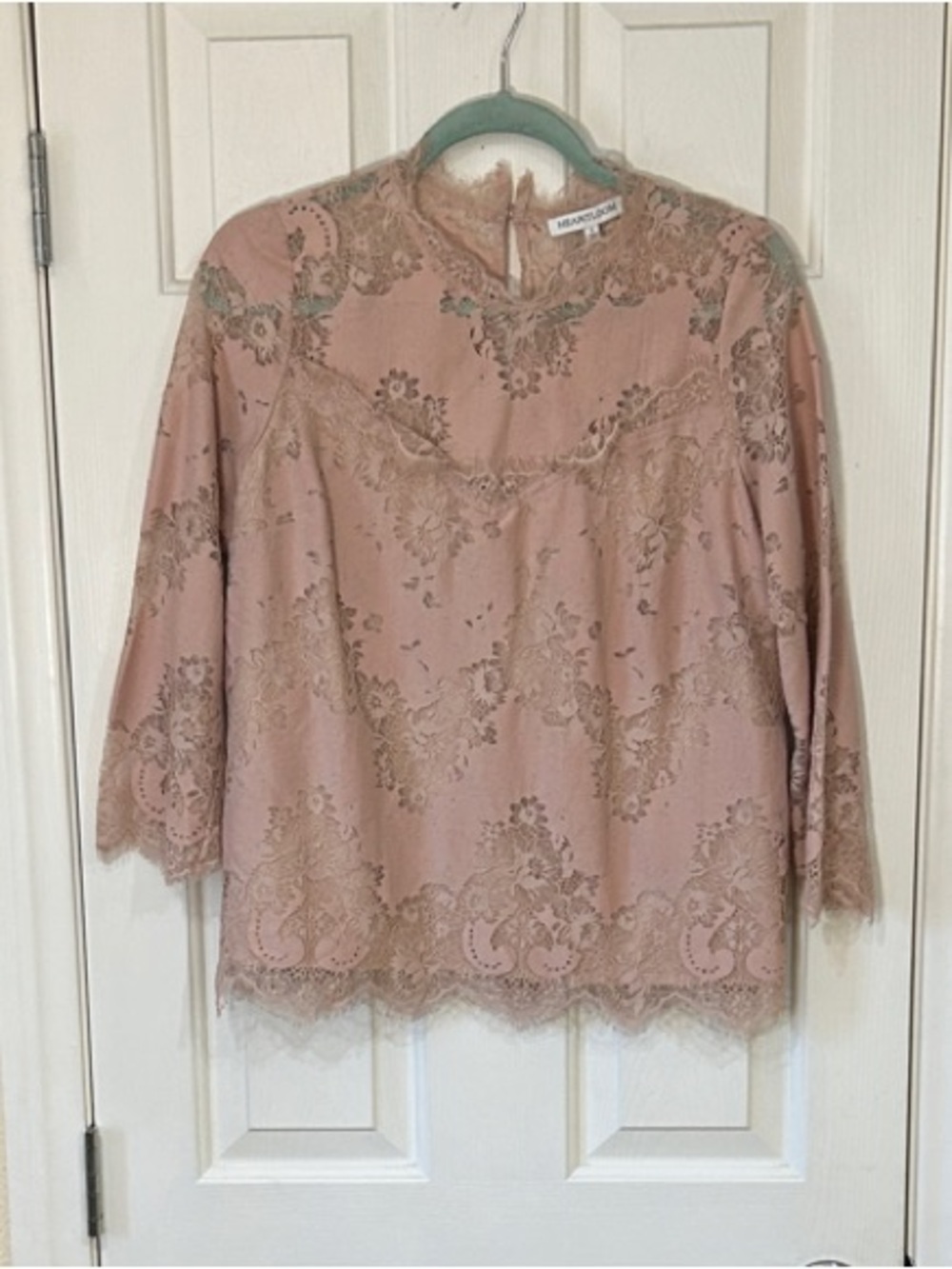 Heartloom Dusty Rose Floral Lace Illusion Neckline Top - Size S